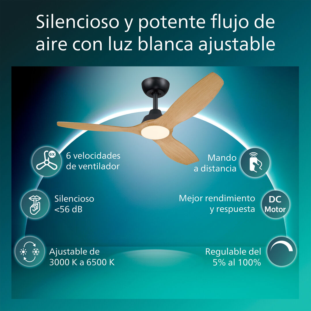 Ventilador de Techo Olas 52&Prime; DC Negro Madera
