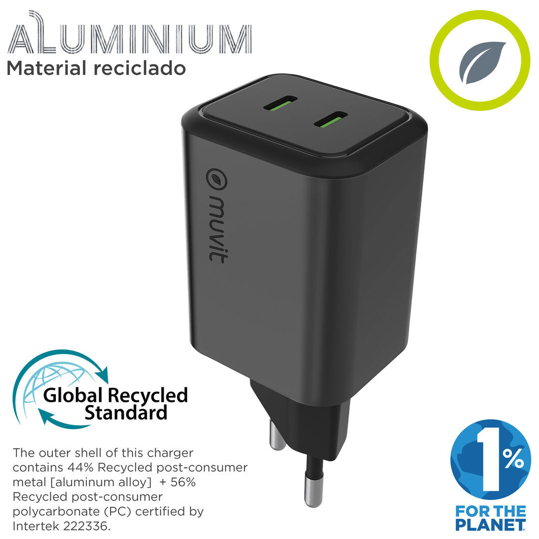 Cargador de pared Tipo C PD 20W, compacto, r&aacute;pido y ecol&oacute;gico. Ideal para cargar smartphones y otros dispositivos compatibles con carga r&aacute;pida. Fabricado con materiales reciclados y embalaje 100% reciclable. Tecnolog&iacute;a accesible que respeta el planeta.