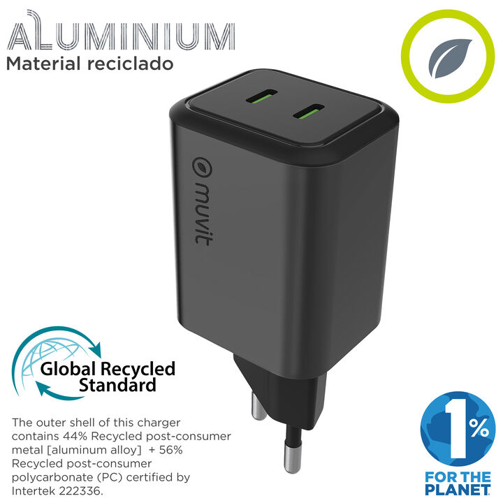 Cargador de pared Tipo C PD 20W, compacto, r&aacute;pido y ecol&oacute;gico. Ideal para cargar smartphones y otros dispositivos compatibles con carga r&aacute;pida. Fabricado con materiales reciclados y embalaje 100% reciclable. Tecnolog&iacute;a accesible que respeta el planeta.