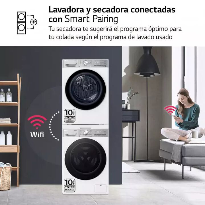 Torre LG 9 kg lavado + 10 kg secado, AI DD, 40 % ahorro frente a clase A, garant&iacute;a 30 a&ntilde;os.