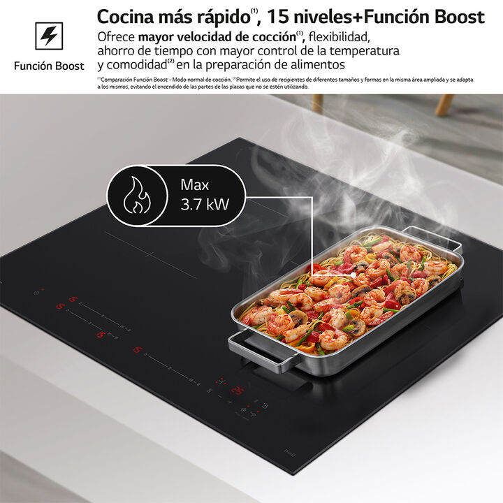 Placa inducci&oacute;n 59 cm con zona XXL, Wi-Fi, control t&aacute;ctil, Boost y Stop & Go.