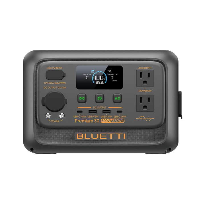 BLUETTI Premium 30 V2 es una estaci&oacute;n de energ&iacute;a ultracompacta y ligera con bater&iacute;a LiFePO4 de 320 Wh y un inversor de 600 W (con modo Power Lifting para picos mayores). Dise&ntilde;ada para escapadas breves, uso al aire libre o respaldo de dispositivos esenciales, ofrece m&uacute;ltiples puertos de carga r&aacute;pida en un formato f&aacute;cil de transportar.