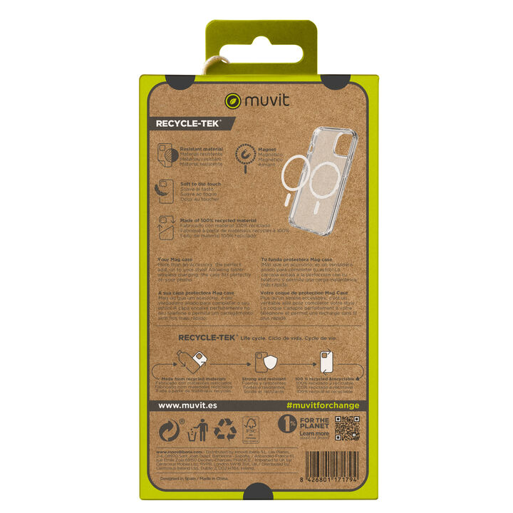 La protecci&oacute;n del medio ambiente es, hoy en d&iacute;a, una preocupaci&oacute;n en todo momento, junto a la preocupaci&oacute;n de proteger nuestro Smartphone. Con las fundas recycletek de muvit for change, proponemos una gama de fundas reciclables, fabricadas con fundas usadas y viejas. Una manera responsable de proteger nuestro smartphone. Porque contribuir en la lucha contra la contaminaci&oacute;n y proteger nuestro eco sistema, debe formar parte de nuestros gestos cotidianos.