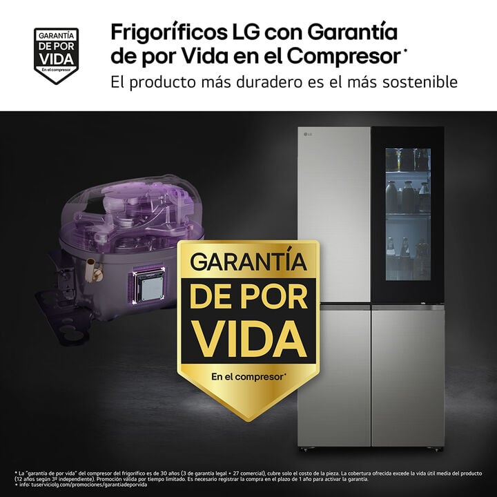 Frigor&iacute;fico American Combi LG InstaView de 580 litros, clase D, Total No Frost, con Door Cooling+, Linear Cooling y Wi-Fi ThinQ. Inox antihuellas.