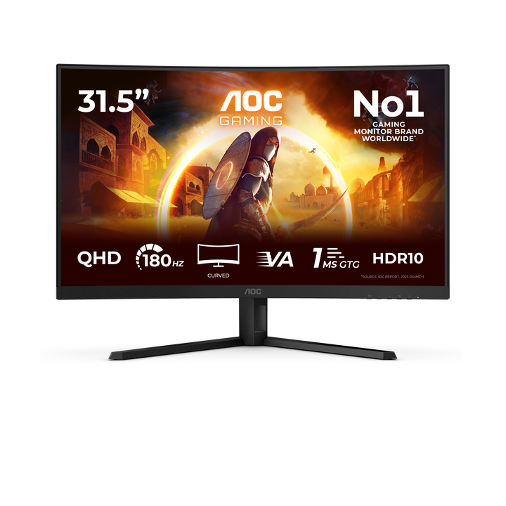 AOC CQ32G4VE Monitor Curvo 32" QHD, 180Hz, Fast VA, 1ms MPRT, HDR10, Adaptive Sync. (2560x1440, 2x HDMI 2.0, 1x DP 1.4), Negro