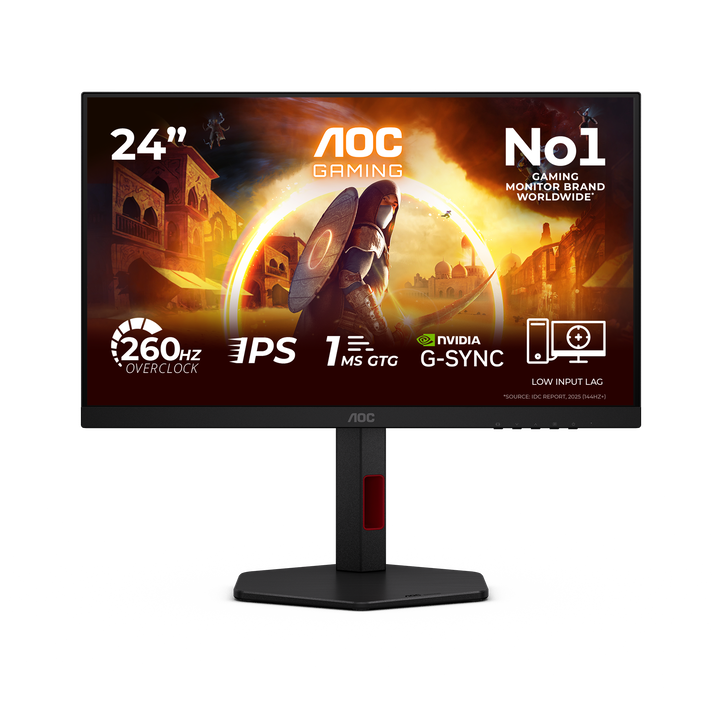 AOC 24G4ZR Monitor 24" FHD, 240Hz, Fast IPS, 0.3ms MPRT, HDR10, Adaptive Sync, Altura ajustable (1920x1080, 2x HDMI 2.0, 1x DP 1.4), Negro