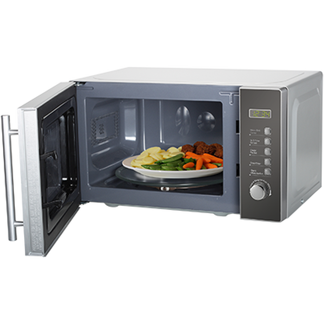 Microondas de uso fácil con capacidad de 20 L. Gracias a los 5 ajustes podrá (re)calentar o descongelar su comida fácilmente. Tiene temporizador.