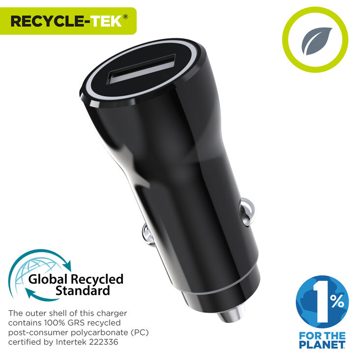 &iexcl;Viaja y carga tus dispositivos sin dejar de contribuir a cuidar el planeta!

El cargador de coche de un elegante dise&ntilde;o patentado de muvit for change, est&aacute; fabricado con pl&aacute;stico reciclado de origen certificado. Dispone de 1 puerto de salida USB 3A 15W, en color negro y 100% reciclable. (cable no incluido).

En muvit for change nos comprometemos a donar el 1% de los ingresos para el planeta*.