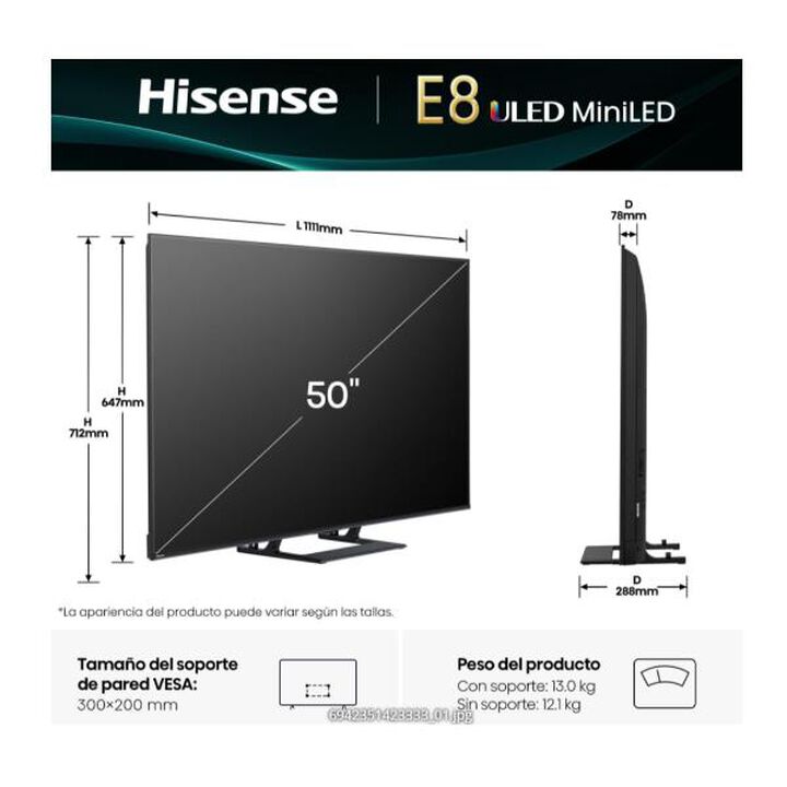TV Hisense 50" Mini Led UHD 4K Smart TV - Definici&oacute;n: 4K (3840x2160)