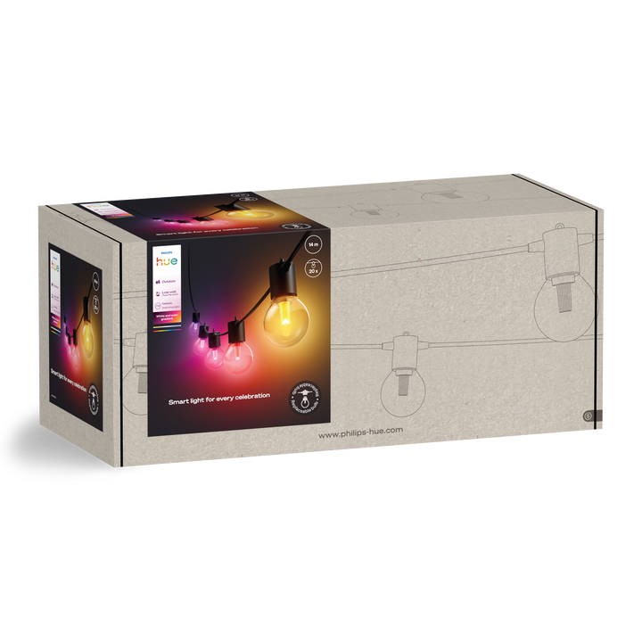 <p>Guirnalda Navidad Festavia Globe HUE Color Philips.</p>
<p>LED integrado.</p>
<p>Bridge NO&nbsp;incluido.</p>
<p>Dimmer Switch NO incluido.</p>
<p>Crea un ambiente acogedor o una atm&oacute;sfera festiva y colorida en tu patio, porche o cualquier espacio al aire libre. Esta guirnalda de luces con bombillas globo irrompibles emite una brillante luz blanca o de colores saturados, ya sea creando un degradado o reproduciendo efectos de iluminaci&oacute;n animados. El sistema de bajo voltaje seguro permite enchufarlas a una toma de corriente existente con la fuente de alimentaci&oacute;n incluida.</p>
<ul style="list-style-type: circle;">
<li><strong>Voltaje (V):&nbsp;</strong>24V</li>
<li><strong>Consumo (W):&nbsp;</strong>17,1W</li>
<li><strong>Horas duraci&oacute;n:&nbsp;</strong>25.000h</li>
<li class="product-specifications-v2__key col-4"><strong>Flujo luminoso(lm):</strong>&nbsp;1000 a 4000 K</li>
<li><strong>Di&aacute;metro (mm):&nbsp;</strong>58</li>
<li><strong>Largo (mm):&nbsp;</strong>14.000</li>
<li><strong>Interdistancia de luces LED (mm):</strong>&nbsp;700</li>
<li><strong>N&ordm; Bombillas:</strong>&nbsp;20</li>
<li><strong>Regulable:</strong>&nbsp;SI</li>
<li><strong>Cambio de Color (PowerLED):</strong>&nbsp;SI</li>
<li><strong>Grado Protecci&oacute;n (IP):</strong>&nbsp;65</li>
<li><strong>Bridge incluido:</strong>&nbsp;NO</li>
</ul>