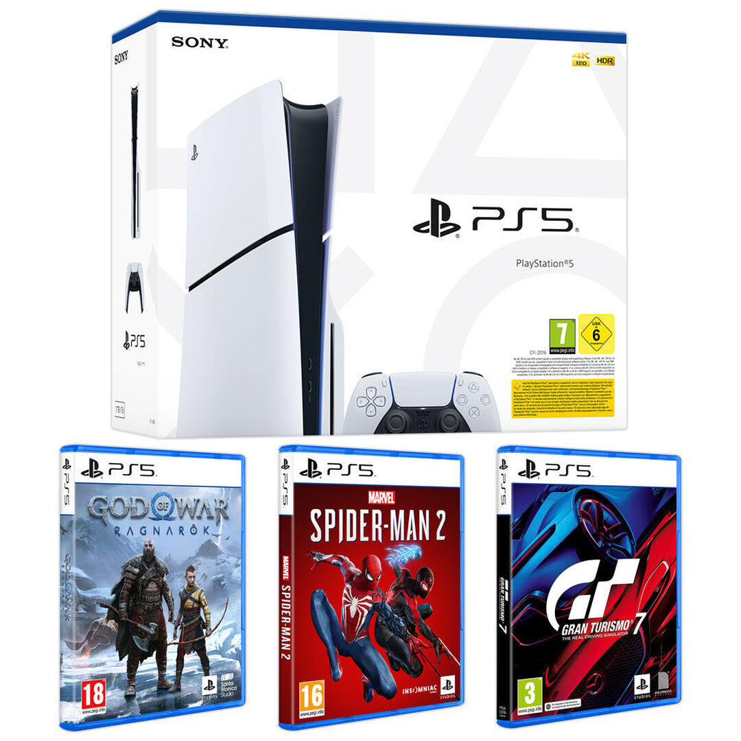 Pack PS5+Ragnarok+Spider-Man 2+Gran Turismo 7