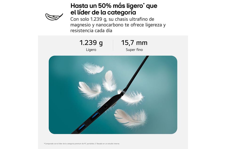 Port&aacute;til 16" LG gram - 16Z90TL, Windows 11, Intel&reg; Core&trade; Lunar Lake, 16 GB RAM, 1 TB SSD, Panel IPS WQXGA (2560x1600), Ligero 1,2kg, 28,5 h, Negro