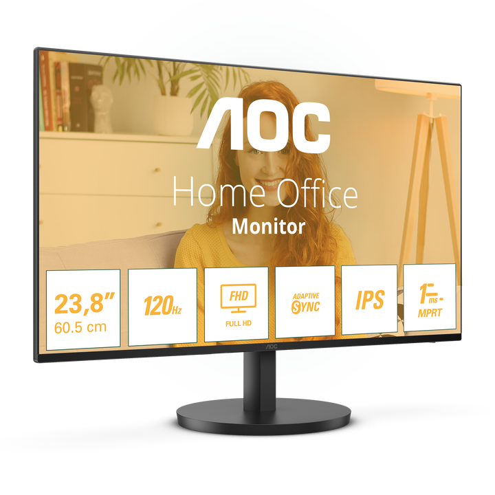 AOC 24B3HA2 Monitor 24" FHD, 120Hz, IPS, 1ms MPRT, Adaptive Sync. (1920x1080, 1x HDMI 1.4), Negro