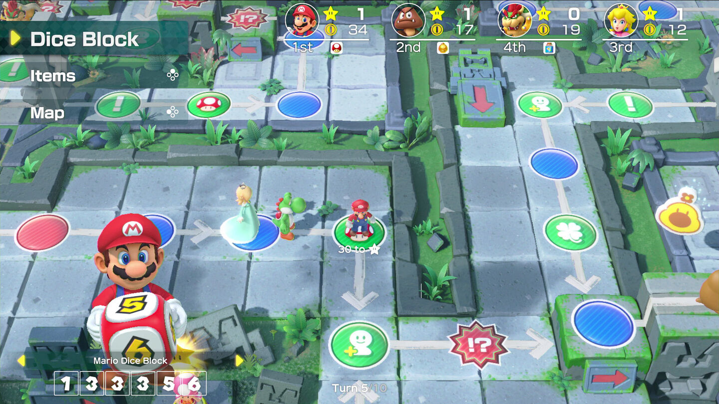 Lanzamiento: 5 de Octubre de 2018
    
    
¡La serie Mario Party llega a Nintendo Switch con diversión de alto voltaje para todo el mundo!
 
Video will open in a new window
El juego de mesa original sube el listón con elementos de estrategia más profunda, como dados específicos para cada personaje. También cuenta con nuevas formas de jugar, incluidos minijuegos manejados con los Joy-Con y nuevos modos para disfrutar con la familia y amigos.
El juego de mesa se mantiene fiel a la estructura de juego básica con cuatro jugadores que se mueven por turnos sobre el tablero en busca de estrellas. También es posible conectar dos consolas Nintendo Switch y disfrutar de este estilo de juego y del modo Sala de recreo de Toad.
Disfruta de nuevos modos, nuevos minijuegos y de la dinámica de juego original sobre el tablero donde, cuando y con quien quieras.