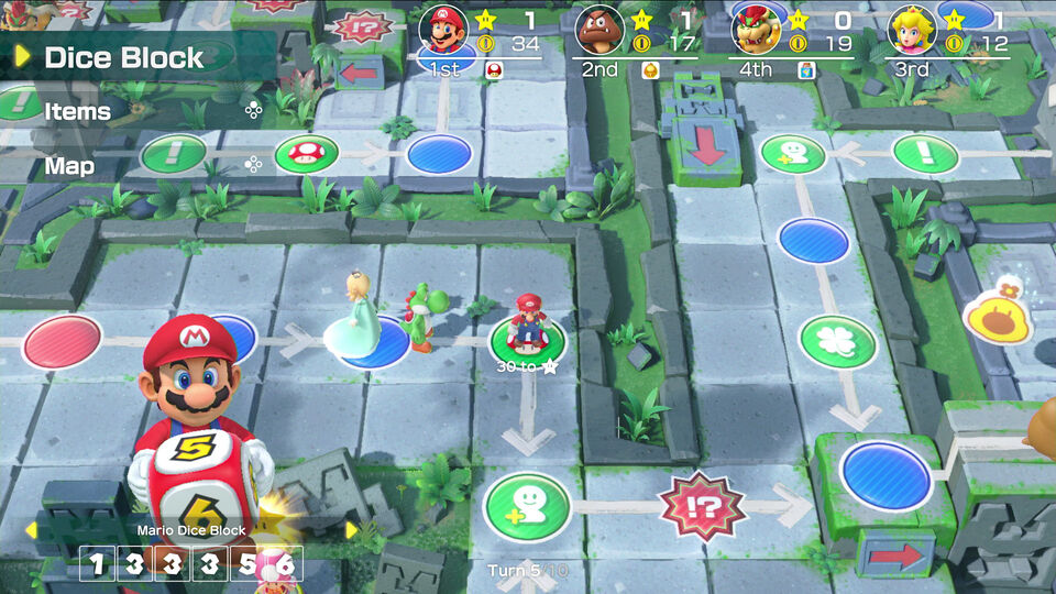 Lanzamiento: 5 de Octubre de 2018
    
    
¡La serie Mario Party llega a Nintendo Switch con diversión de alto voltaje para todo el mundo!
 
Video will open in a new window
El juego de mesa original sube el listón con elementos de estrategia más profunda, como dados específicos para cada personaje. También cuenta con nuevas formas de jugar, incluidos minijuegos manejados con los Joy-Con y nuevos modos para disfrutar con la familia y amigos.
El juego de mesa se mantiene fiel a la estructura de juego básica con cuatro jugadores que se mueven por turnos sobre el tablero en busca de estrellas. También es posible conectar dos consolas Nintendo Switch y disfrutar de este estilo de juego y del modo Sala de recreo de Toad.
Disfruta de nuevos modos, nuevos minijuegos y de la dinámica de juego original sobre el tablero donde, cuando y con quien quieras.