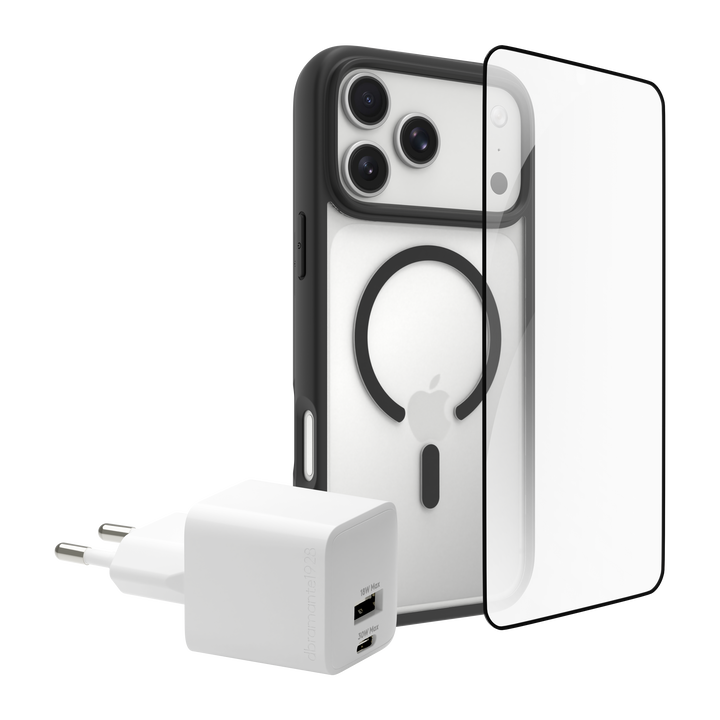 Funda iPhone 17 Pro Max Negra MS+ ECO PROTECTOR + CARGADOR 30 W - carga r&aacute;pida