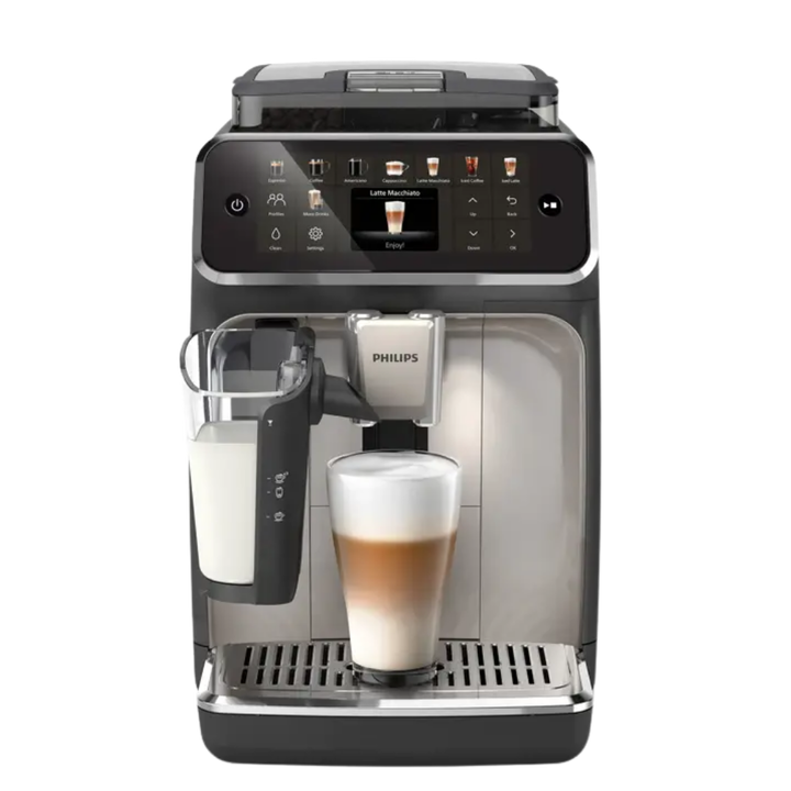La forma m&aacute;s f&aacute;cil de disfrutar de caf&eacute; caliente y helado con LatteGo, el sistema de leche m&aacute;s r&aacute;pido de limpiar*
Elige entre las 20 deliciosas recetas de caf&eacute; con la LatteGo 5500. Desde cremosos lattes hasta refrescantes caf&eacute;s helados, cada bebida se preparar a la temperatura ideal con el aroma y la cremosidad perfectos. LatteGo te ayuda a crear una espuma sedosa y facilita la limpieza.