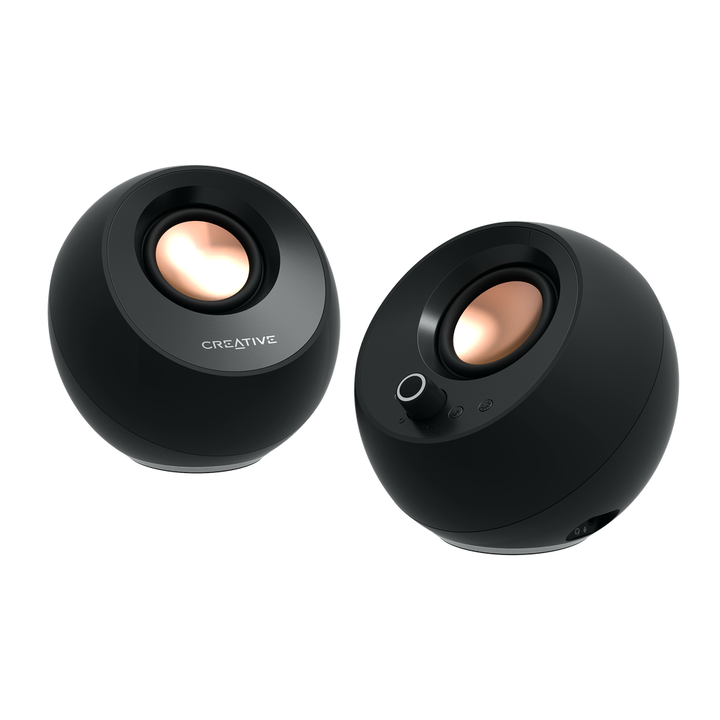 Altavoces negros minimalistas 2.0 USB-C para ordenador con Bluetooth&reg;5.3 e iluminaci&oacute;n RGB personalizable
