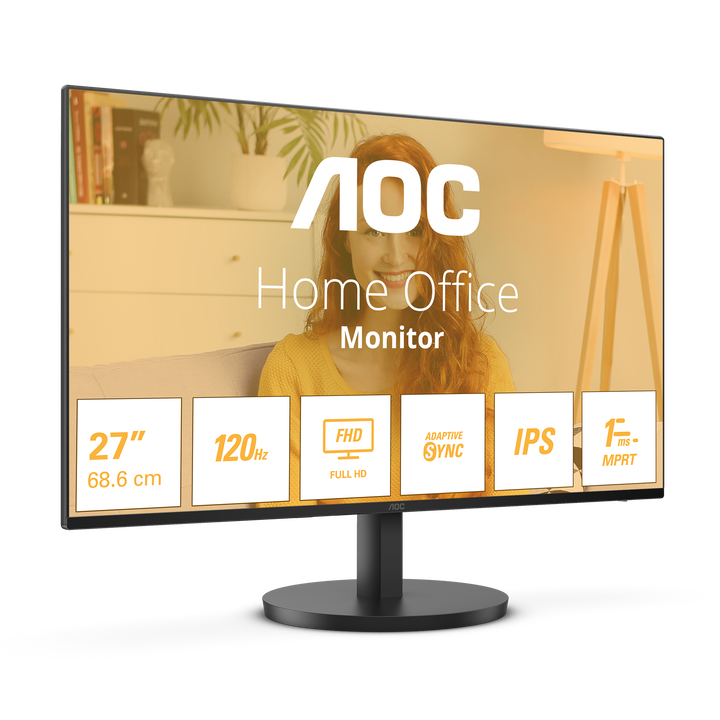 AOC 27B3HA2 Monitor 27" FHD, 120Hz, IPS, 1ms MPRT, Adaptive Sync. (1920x1080, 1x HDMI 1.4), Negro