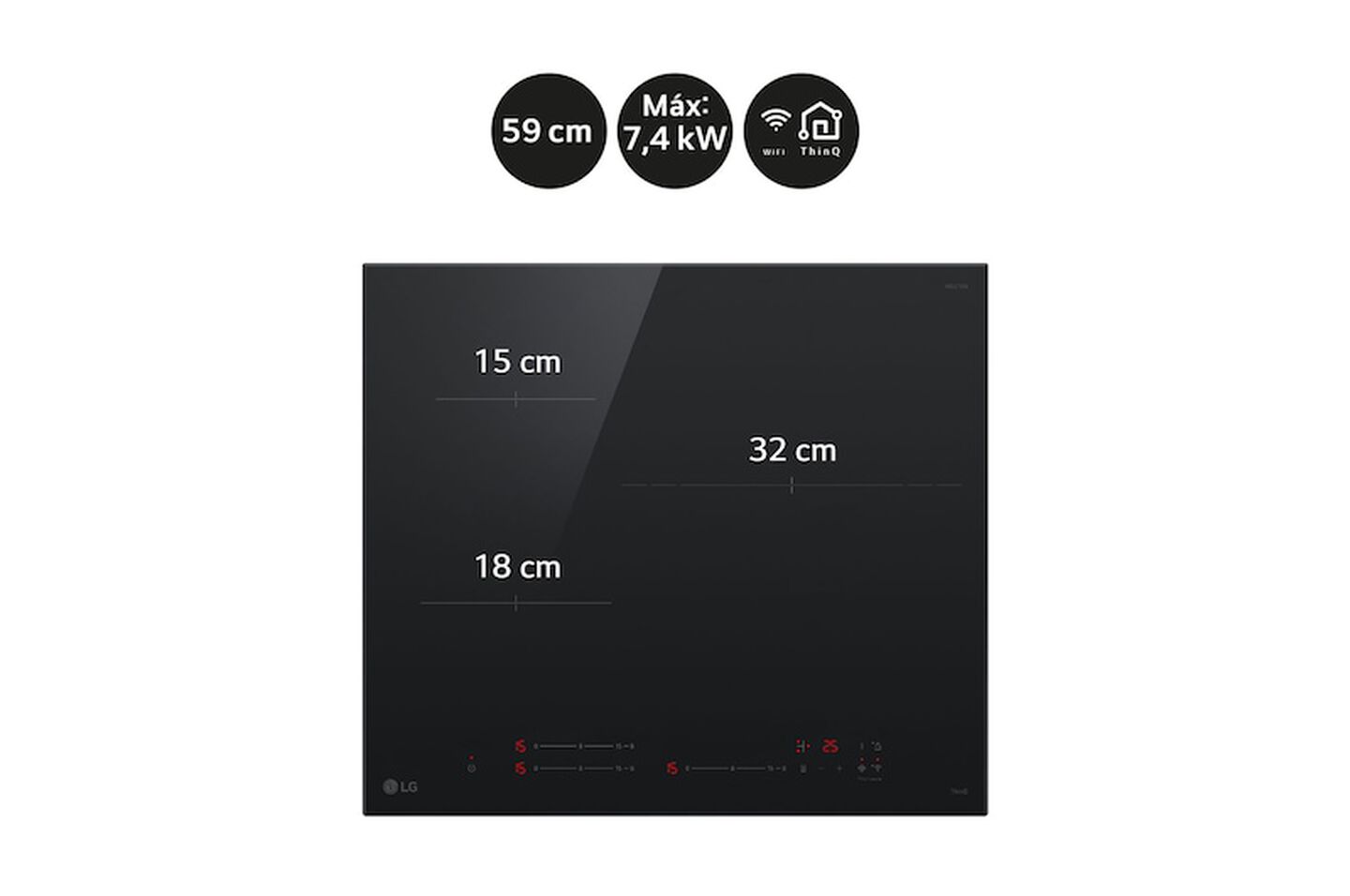 Placa de inducción de 59cm, 3 zonas –Zona grande 32 cm