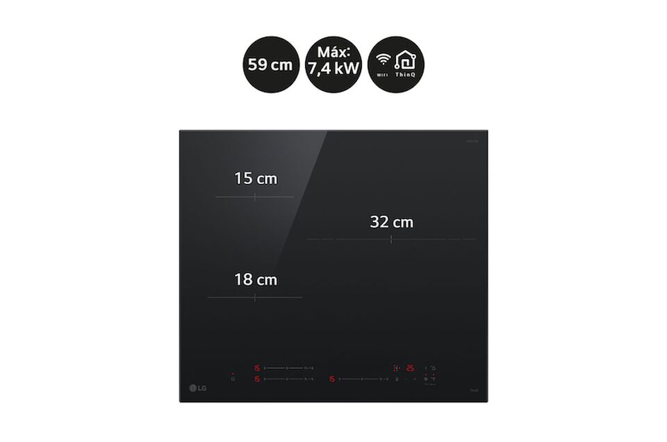 Placa de inducción de 59cm, 3 zonas –Zona grande 32 cm