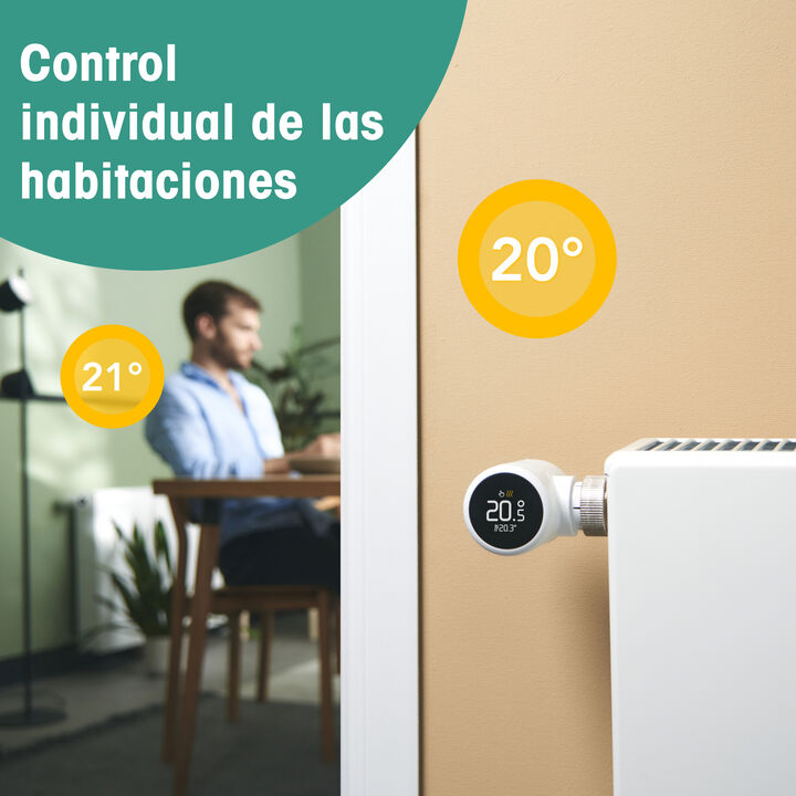 - Inteligente: Ahorra dinero y energía cada día de forma sencilla, gracias a nuestra tecnología a prueba de futuro y funciones diseñadas para una calefacción más eficiente que nunca
- Individual: Controla la temperatura de cada habitación desde cualquier lugar a través de nuestra aplicación, desarrollada por expertos en calefacción inteligente
- Sencillo: Instala tado° por tu cuenta sin necesidad de conexión a Internet; ahora con una batería recargable; también incluye el Bridge X para vincular fácilmente todos tus dispositivos de hogar inteligente