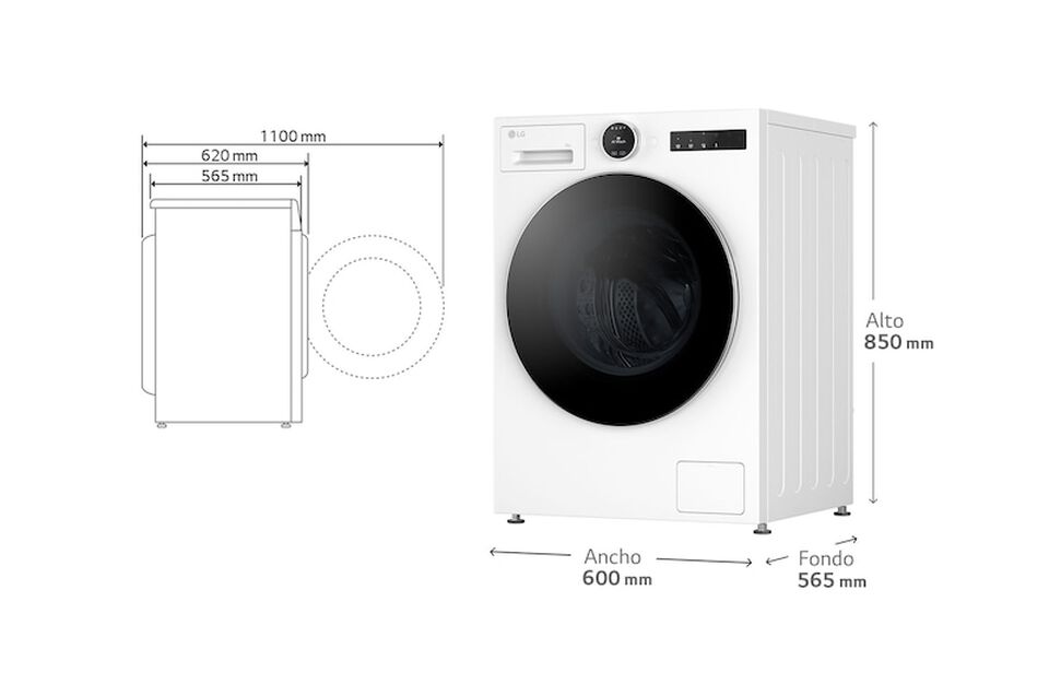 Lavadora LG 9 kg con AI Direct Drive y TurboWash 360&deg;, 1400 rpm, conectividad ThinQ, alta eficiencia (&minus;60% vs A), color blanco.