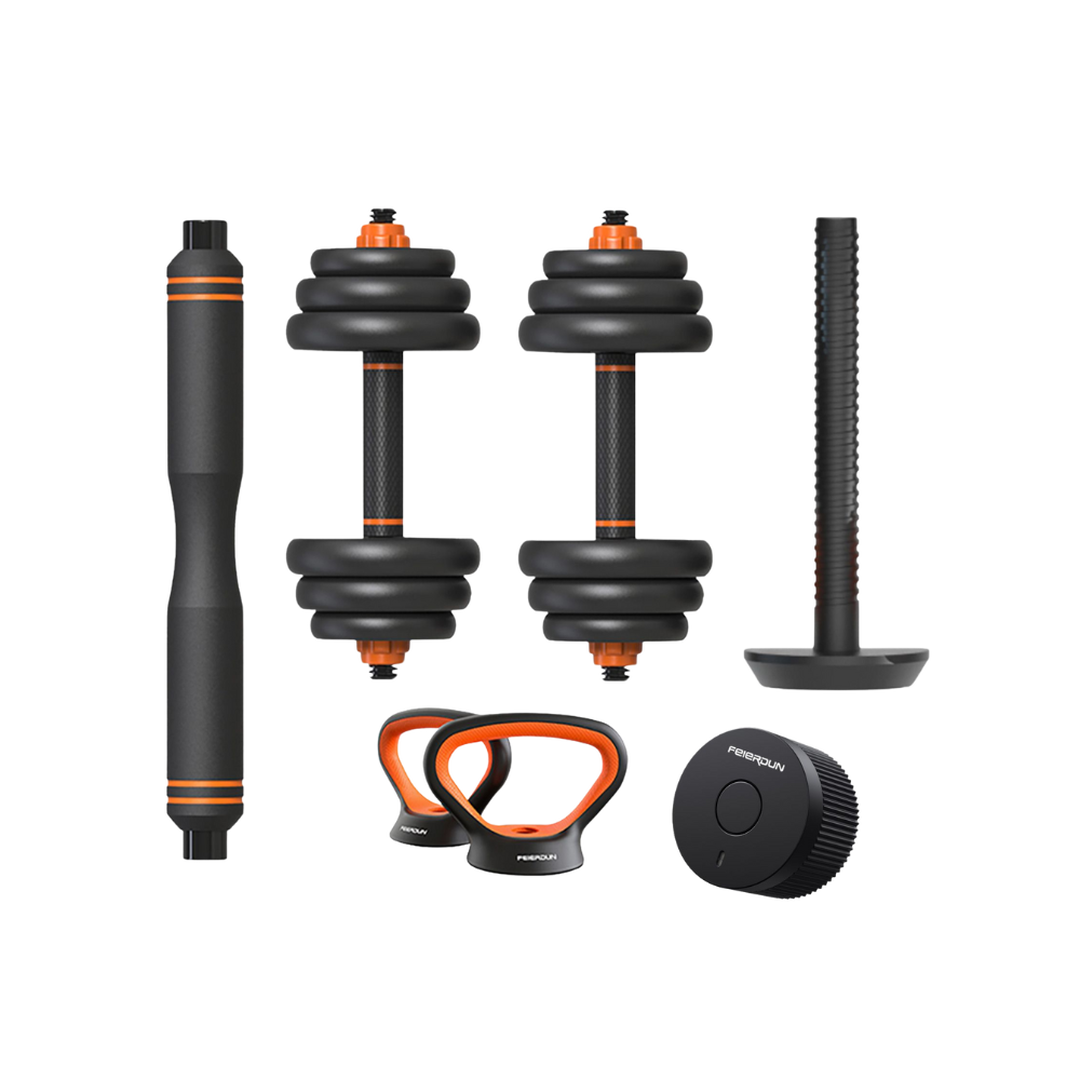 Smart kit 20kg mancuernas+barra+pesa rusa+sensor