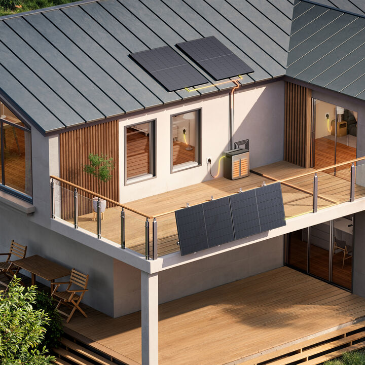 Kit Solar de Ecoflow compuesto de dos paneles solares, un soporte tracker que detecta el seguimiento solar y una estaci&oacute;n de energ&iacute;a de 800W. Podr&aacute;s almacenar energ&iacute;a en tu hogar de forma c&oacute;moda y sencilla y usarla en cualquier momento de forma simult&aacute;nea con la red el&eacute;ctrica.