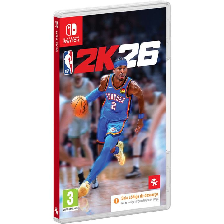 NBA 2K26 SWITCH CAJA CON C&Oacute;DIGO DE DESCARGA DIGITAL DE JUEGO COMPLETO PARA NINTENDO SWITCH VERSI&Oacute;N ESPA&Ntilde;OLA GARANT&Iacute;A EUROPEA

La caja contiene un c&oacute;digo de descarga digital para descargar el juego completo en la consola Nintendo Switch a trav&eacute;s de una conexi&oacute;n a Internet necesaria. Es necesario al menos 58 Gb de espacio para la descarga.

El derecho a presumir est&aacute; en juego en Mi CARRERA*, MyTEAM, Mi LIGA y Jugar ya. Exhibe tu repertorio de movimientos con una jugabilidad mejorada y desaf&iacute;a a tus amigos, o rivales, en los modos competitivos de NBA 2K26, y leave no doubt: t&uacute; eres el rey.

Jugar ahora, Mi NBA, La W y Mi LIGA est&aacute;n disponibles sin conexi&oacute;n. El resto de modos y funciones del juego requieren conexi&oacute;n a Internet y pueden requerir el registro de una cuenta online (var&iacute;a, +13 a&ntilde;os).

*Requiere disponer de una conexi&oacute;n a Internet y una Cuenta de NBA 2K para canjear y usar el contenido de bonificaci&oacute;n. Se aplican condiciones.

&copy; 2005-2025 Take-Two Interactive Software, Inc. Publicado por 2K. 2K, T2 y los logotipos relacionados son marcas comerciales y/o marcas registradas de Take-Two Interactive Software, Inc.La NBA y las identificaciones de los equipos miembros individuales de la NBA reproducidas en este producto son marcas comerciales y dise&ntilde;os protegidos por derechos de autor, y/u otras formas de propiedad intelectual, que son propiedad exclusiva de NBA Properties, Inc. y de los respectivos equipos miembros de la NBA, y no pueden utilizarse, en su totalidad o en parte, sin el consentimiento previo por escrito de NBA Properties, Inc. &copy; 2025 NBA Properties, Inc. Todos los derechos reservados. Las identificaciones de la NBPA son propiedad intelectual de la National Basketball Players Association y no pueden utilizarse sin el consentimiento previo por escrito de National Basketball Players Incorporated &copy; 2025 the National Basketball Players Association. Todos los derechos reservados. Todas las dem&aacute;s marcas y marcas comerciales son propiedad de sus respectivos propietarios. Todos los derechos reservados.