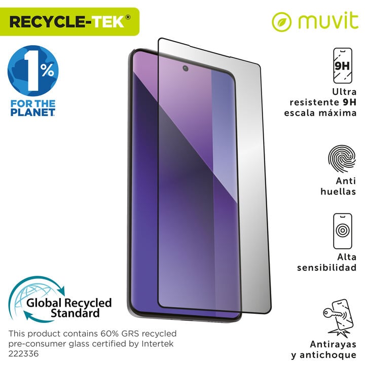 ¡Cuida tu dispositivo y contribuye a cuidar el planeta! Nuestro protector de pantalla eco responsable muvit for change, aporta protección extra a la pantalla de tu Smartphone sin perder la sensibilidad al tacto. De alta resistencia a impactos y arañazos con una dureza de 9H (máxima escala), evitará la rotura de tu pantalla ante un golpe o caída. Su tratamiento oleo fóbico, repele agua, grasa y suciedad. En muvit for change nos comprometemos a donar el 1% de los ingresos para el planeta*.