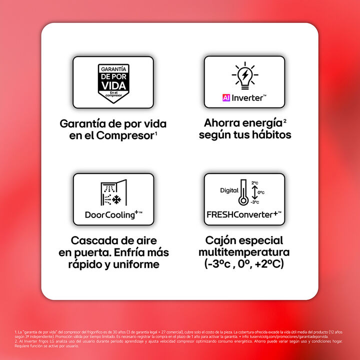 Frigor&iacute;fico Combi LG Serie 700 con DoorCooling+, LinearCooling, Fresh Converter+, Fresh Balancer con Magic Crisper, almacenamiento inteligente (My Box, Flex Box, Flex Mini Box), balda plegable, botellero, AI Energy con ThinQ, 375 L, 29 dB, Clase A, Blanco.