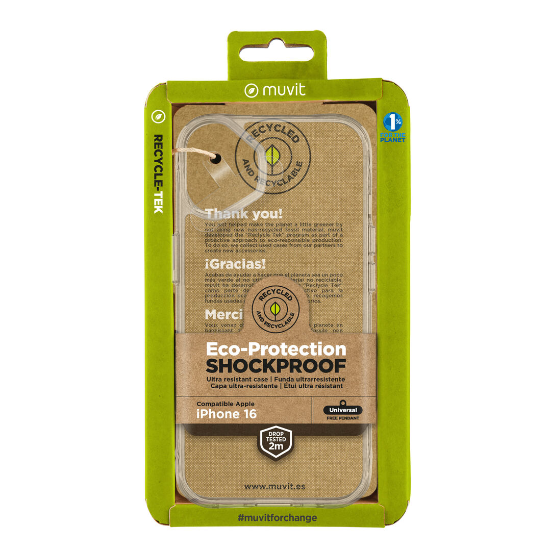 Al comprar un nuevo móvil, nos entra la urgencia de protegerlo para evitar que se dañe, por eso en muvit for change hemos creado esta funda Shockproof Recycletek que proteger nuestro smartphone de arañazos y caídas de hasta 2M, hechas con materiales reciclados, contribuyendo así a luchar contra la contaminación y a proteger nuestro ecosistema. Además, ahora cuenta con el certificado GRS (Global Recycle Standard) que garantiza que se utilizan materiales reciclados.