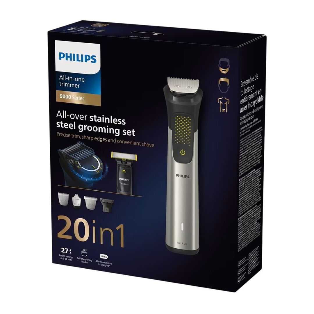 Crea tu look personal con este set de arreglo personal definitivo para cara, cabeza y cuerpo. Esta combinación de nuestro recortador de acero inoxidable más avanzado y OneBlade ofrece lo último en precisión en recorte y moldeado para conseguir el estilo que desee