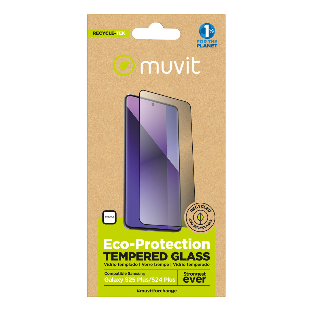 &iexcl;Cuida tu dispositivo y contribuye a cuidar el planeta! Nuestro protector de pantalla eco responsable muvit for change, aporta protecci&oacute;n extra a la pantalla de tu Smartphone sin perder la sensibilidad al tacto. De alta resistencia a impactos y ara&ntilde;azos con una dureza de 9H (m&aacute;xima escala), evitar&aacute; la rotura de tu pantalla ante un golpe o ca&iacute;da. Su tratamiento oleo f&oacute;bico, repele agua, grasa y suciedad. En muvit for change nos comprometemos a donar el 1% de los ingresos para el planeta*.