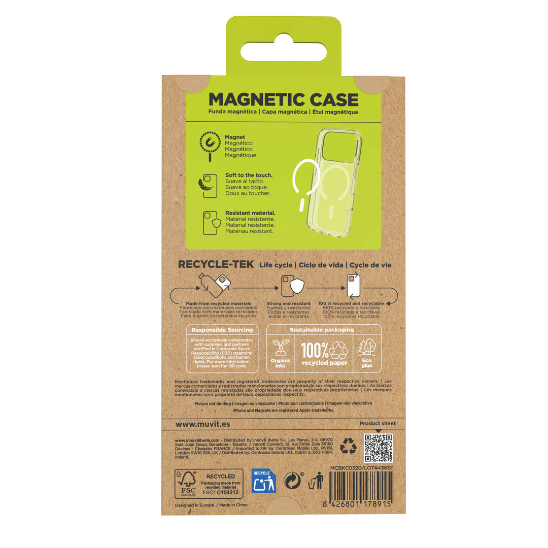 La protecci&oacute;n del medio ambiente es, hoy en d&iacute;a, una preocupaci&oacute;n en todo momento, junto a la preocupaci&oacute;n de proteger nuestro Smartphone. Con las fundas recycletek de muvit for change, proponemos una gama de fundas reciclables, fabricadas con materiales reciclados. Una manera responsable de proteger nuestro smartphone. Porque contribuir en la lucha contra la contaminaci&oacute;n y proteger nuestro ecosistema, debe formar parte de nuestros gestos cotidianos.