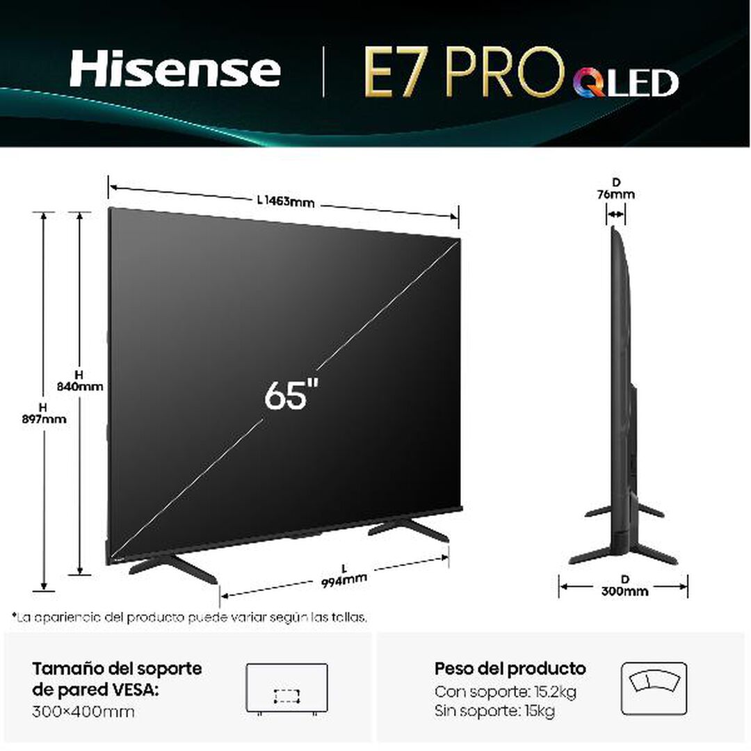 QLED TV 65E7Q Pro Gaming . Serie E7Q PRO . TV 65 pulgadas con Modo Juego de 144Hz
AMD Freesync Premium Pro, Dolby Vision IQ + Dolby Atmos, Hi-Concerto, Procesador Hi-View Engine