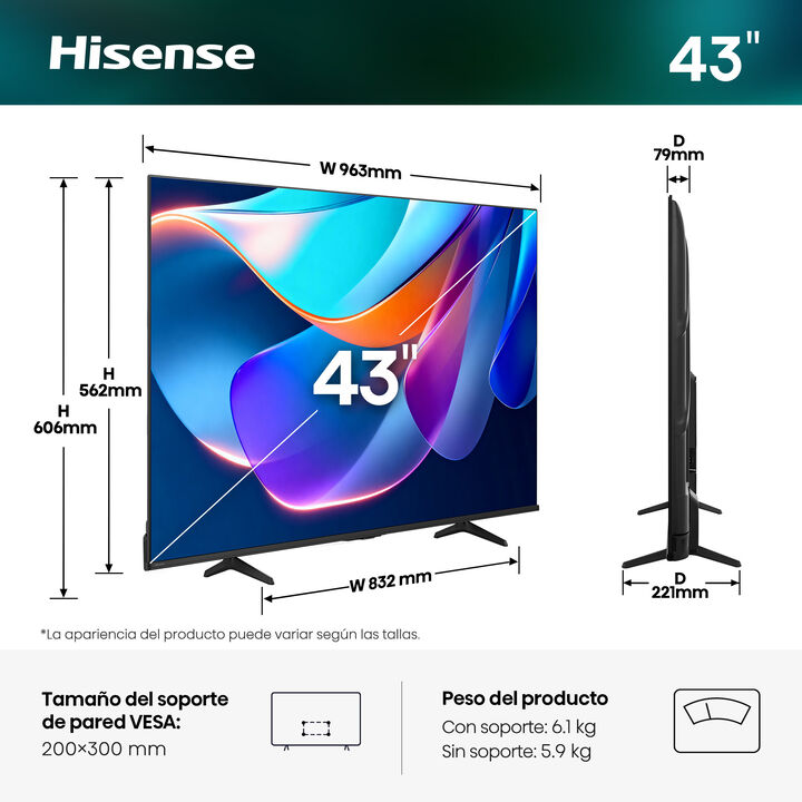 TV 4K UHD Hisense 43A6S con Smart TV