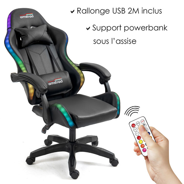 <!DOCTYPE html>
<html lang="es">
<head>
  <meta charset="UTF-8">
  <title>Amstrad AMS-LED-DARKSIDE - Silla Gaming con LED</title>
  <style>
    body {
      font-family: Arial, sans-serif;
      max-width: 600px;
      margin: 40px auto;
      color: #222;
    }

    h2 {
      color: #cc0000;
      margin-bottom: 10px;
    }

    .descripcion {
      background-color: #f9f9f9;
      border-left: 4px solid #cc0000;
      padding: 12px 16px;
      margin-bottom: 20px;
      line-height: 1.6;
    }

    .destacados {
      list-style: none;
      padding: 0;
      margin-bottom: 20px;
    }

    .destacados li::before {
      content: "► ";
      color: #cc0000;
    }

    .destacados li {
      margin-bottom: 6px;
      font-weight: bold;
    }

    .nota {
      background-color: #fff8e1;
      border-left: 4px solid #ffaa00;
      padding: 10px 16px;
      margin-top: 20px;
      font-size: 0.9em;
      line-height: 1.6;
    }

    table {
      width: 100%;
      border-collapse: collapse;
    }

    table tr:nth-child(even) {
      background-color: #f5f5f5;
    }

    table td {
      padding: 8px 12px;
      border-bottom: 1px solid #ddd;
    }

    table td:first-child {
      font-weight: bold;
      width: 55%;
    }
  </style>
</head>
<body>

  <h2>Amstrad AMS-LED-DARKSIDE &mdash; Silla Gaming con Iluminaci&oacute;n LED</h2>

  <div class="descripcion">
    Amstrad te ofrece su silla AMS-LED-DARKSIDE con iluminaci&oacute;n LED y coj&iacute;n lumbar. &iexcl;Elige el color que se adapte a tu estado de &aacute;nimo o a tu ambiente, o selecciona un modo din&aacute;mico para variar los colores autom&aacute;ticamente!
  </div>

  <h2>Caracter&iacute;sticas principales</h2>

  <ul class="destacados">
    <li>Iluminaci&oacute;n LED est&aacute;tica o din&aacute;mica autom&aacute;tica</li>
    <li>Mando a distancia incluido</li>
    <li>Coj&iacute;n lumbar y reposacabezas</li>
  </ul>

  <h2>Especificaciones</h2>

  <table>
    <tr>
      <td>Color</td>
      <td>Negro</td>
    </tr>
    <tr>
      <td>Mando a distancia</td>
      <td>Incluido</td>
    </tr>
    <tr>
      <td>Modos de iluminaci&oacute;n</td>
      <td>366 modos autom&aacute;ticos o a elegir</td>
    </tr>
    <tr>
      <td>Colores fijos disponibles</td>
      <td>Rojo, Verde, Morado, Amarillo, Azul y Cian</td>
    </tr>
    <tr>
      <td>Control de velocidad e intensidad</td>
      <td>S&iacute;</td>
    </tr>
    <tr>
      <td>Reposabrazos</td>
      <td>2</td>
    </tr>
    <tr>
      <td>Inclinaci&oacute;n del respaldo</td>
      <td>Hasta 150&deg;</td>
    </tr>
    <tr>
      <td>Coj&iacute;n lumbar y reposacabezas</td>
      <td>Incluidos</td>
    </tr>
    <tr>
      <td>Profundidad</td>
      <td>47 cm</td>
    </tr>
    <tr>
      <td>Ancho del asiento (entre reposabrazos)</td>
      <td>47 cm</td>
    </tr>
    <tr>
      <td>Ancho del respaldo</td>
      <td>54 cm</td>
    </tr>
    <tr>
      <td>Altura del asiento</td>
      <td>De 42 a 52 cm</td>
    </tr>
    <tr>
      <td>Peso m&aacute;ximo soportado</td>
      <td>130 kg</td>
    </tr>
    <tr>
      <td>Peso del producto</td>
      <td>14 kg</td>
    </tr>
    <tr>
      <td>Materiales</td>
      <td>PVC, Espuma, Nylon, Metal, Madera contrachapada</td>
    </tr>
    <tr>
      <td>Alimentaci&oacute;n</td>
      <td>Cable USB tipo A de 2 m (cable extra&iacute;ble incluido)</td>
    </tr>
  </table>

  <div class="nota">
    <strong>Nota:</strong> Los LEDs requieren una fuente de alimentaci&oacute;n externa de m&iacute;nimo 2A no incluida, como un PC, powerbank, cargador, etc.
  </div>

</body>
</html>