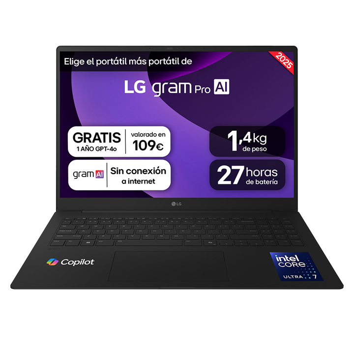 Port&aacute;til 16" LG gram pro 16Z90TR, Windows 11, Intel&reg; Core&trade; Ultra7 , 32 GB RAM , 1TB SSD, NVIDIA RTX5050 con GDDR7 8GB , Pantalla IPS