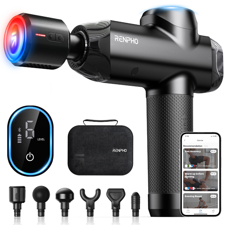 <p>Pistola de masaje muscular, Renpho Power Masajeador de El&eacute;ctrica Profesional, Masajeador de mano potente y silencioso tejido profundo, control t&aacute;ctil LCD, Masajeador para hombros, espalda y piernas.Potente pistola de masajeador de tejido profundo. Equipada con un motor sin escobillas de alto torque con una amplitud de 12mm, la pistola de masaje puede brindar una intensidad de masaje de hasta 50lb (23kg) para aliviar muscular tejido de la fascia. Una pistola de masaje de terapia de percusi&oacute;n premium para profesionales activos o individuos. Dise&ntilde;ado con un torque potente y preciso para liberar el dolor muscular y mejorar la recuperaci&oacute;n del entrenamiento, funciona silenciosamente para disipar sus preocupaciones de molestar a otros cuando lo usa en la oficina, el gimnasio o el hogar. Viene con formas de carga flexibles y un estuche de viaje para que disfrutar de la relajaci&oacute;n muscular sea m&aacute;s f&aacute;cil.</p>