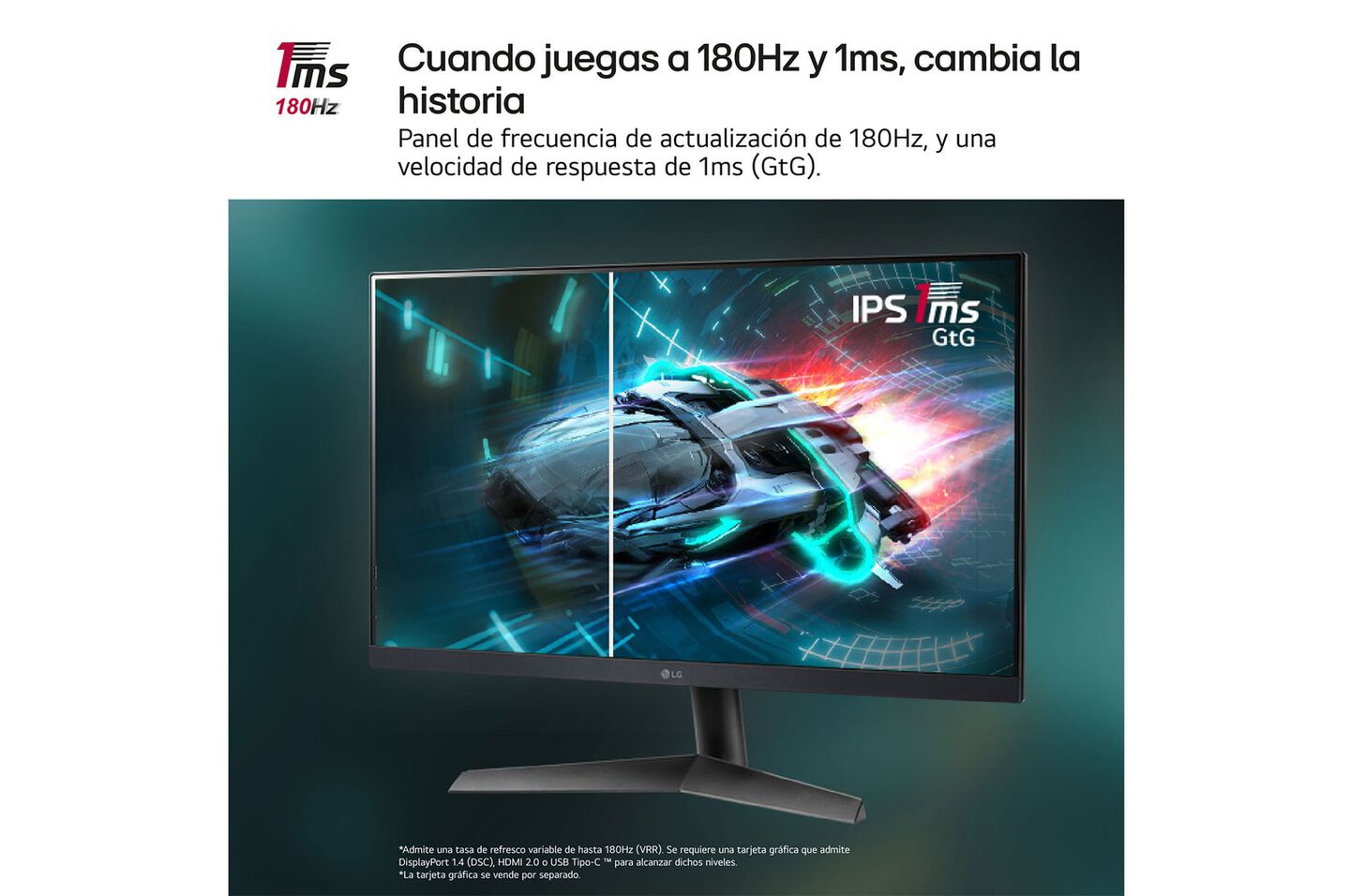 Monitor Gaming LG UltraGear™ de 24 pulgadas | Full HD de 180Hz IPS con tiempo de respuesta de 1ms (GtG), compatible con G-SYNC® FreeSync™
