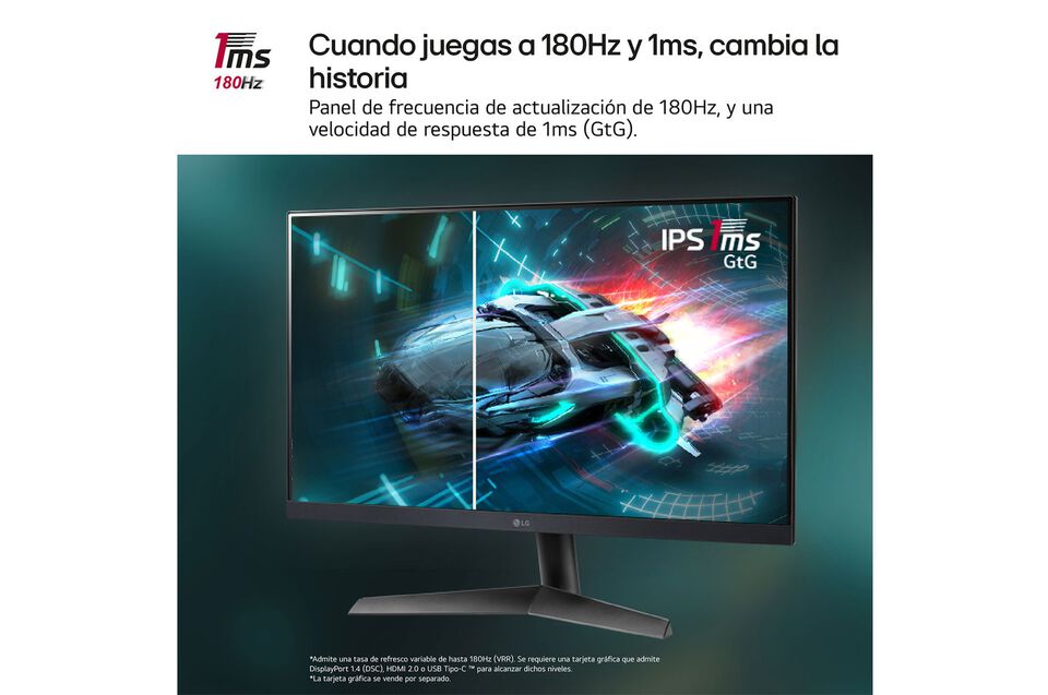 Monitor Gaming LG UltraGear™ de 24 pulgadas | Full HD de 180Hz IPS con tiempo de respuesta de 1ms (GtG), compatible con G-SYNC® FreeSync™