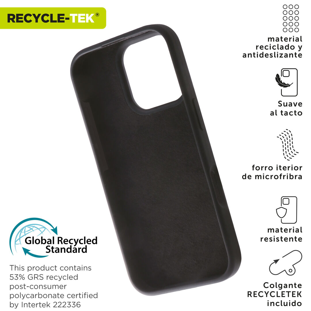 Nuestra funda liquid de muvit for change, fabricada en silicona reciclada certificada, aporta un tacto extra suave con un acabado interior en microfibra. A&ntilde;ade un toque de color a tu iPhone 

La protecci&oacute;n del medio ambiente es, hoy en d&iacute;a, una preocupaci&oacute;n en todo momento, con las fundas recycletek de muvit for change, proponemos una gama de fundas reciclables, fabricadas con materiales reciclados con certificado GRS. Una manera responsable de proteger nuestro smartphone.&nbsp;