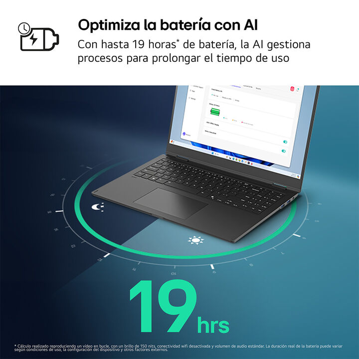 Port&aacute;til ultraligero LG gram pro de 16", procesador Intel&reg; Core&trade; Ultra7 255H, 32 GB RAM, 1 TB SSD, hasta 19 horas de autonom&iacute;a, 1.399 g de peso, color Negro, Windows 11 Home. Modelo 16T90TP-K.AD88BN