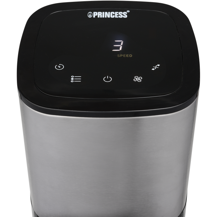 Princess 358280 Ventilador de torre Smart
App disponible
Tipo de conexi&oacute;n wifi: Banda individual (2,4 GHz) 
Ajustes de velocidad: 3 
Modos de ventilaci&oacute;n: Natural; Normal; Sue&ntilde;o 
Funci&oacute;n de temporizador: 1-8 h
Mando a distancia
Flujo de aire: 1794 m&sup3;/h
Velocidad: 950-1150-1300 rpm
Nivel sonoro: 54 dB
Oscilaci&oacute;n: 75 &deg;