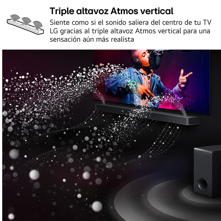 Barra 5.1.3 con sub y traseros inal&aacute;mbricos, 580 W, Dolby Atmos, IA adaptativa.