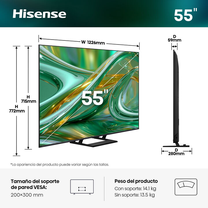 TV 4K UHD Hisense 55E8S con Smart TV