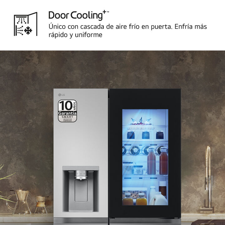 Frigor&iacute;fico americano LG con InstaView y dispensador de agua y hielo sin toma.