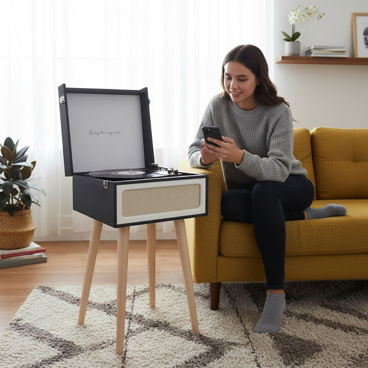 Tocadiscos con conexi&oacute;n Bluetooth y radio FM.